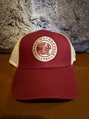 Indian Motorcycle Maroon and White Trucker Hat